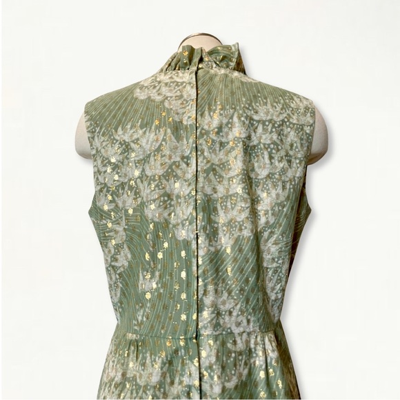Vintage 1960s Mary Martin Florida Green Sleeveless Long Dress with Gold Detail - Picture 7 of 13